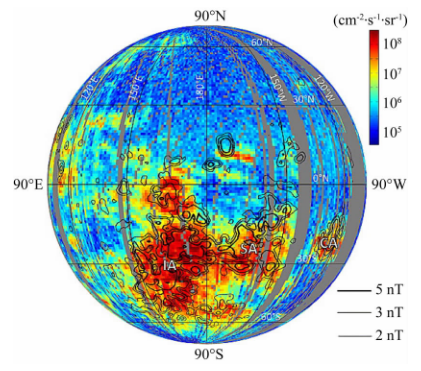 月球磁异常反射质子通量分布